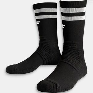 Fabletics Mens Performance Crew Sock Black Grey Stripe‎ Black Logo LARGE NWT